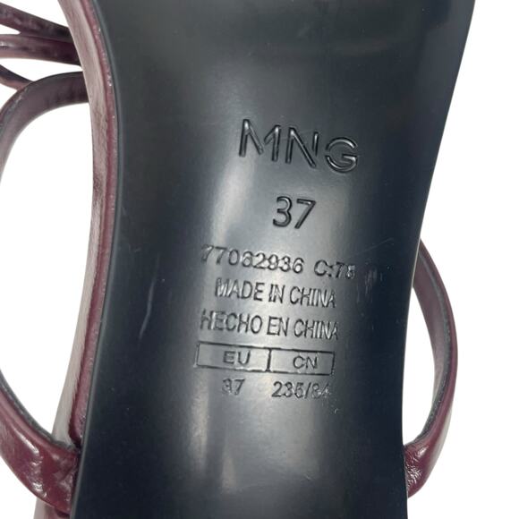Mango MNG Morla Double Bow Strap Heeled Sandal Burgundy Size 37/ 6.5 - Picture 10 of 13